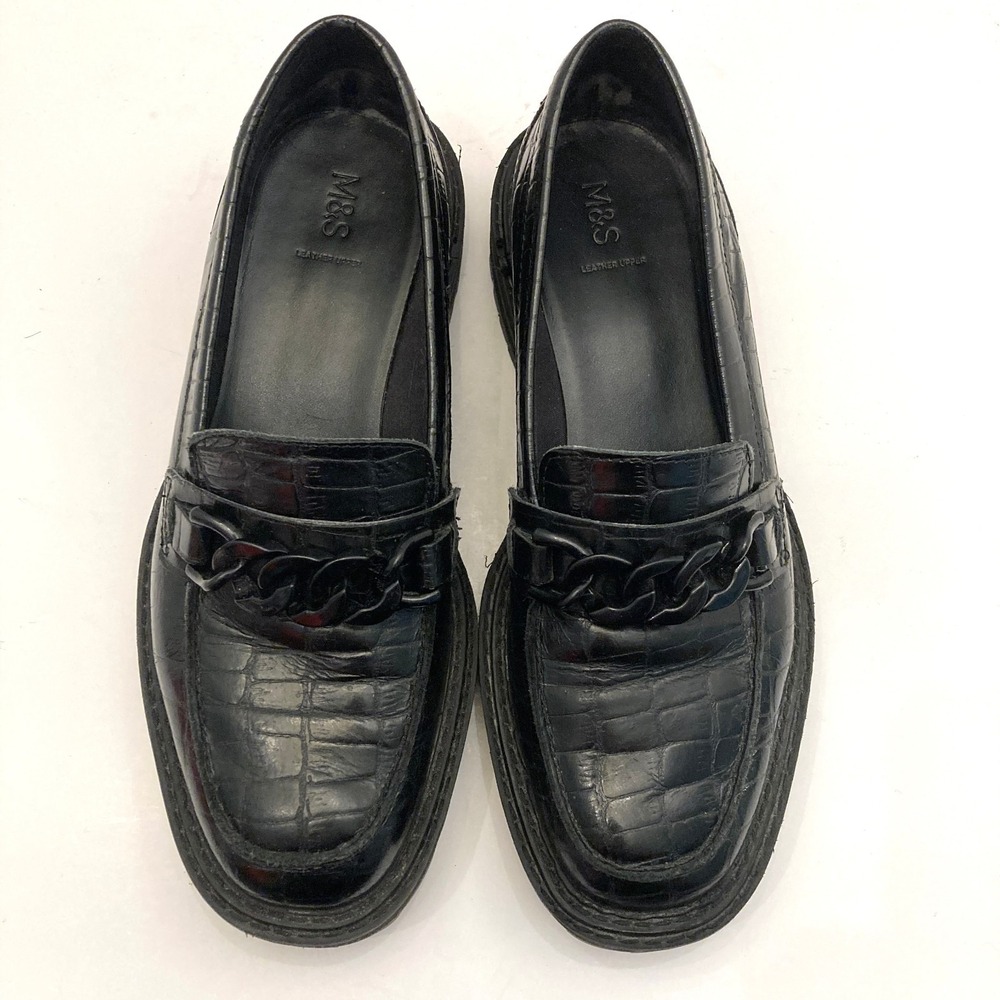 Marks‎ & Spencer Loafers Black Croc Embossed Leather Womens US Womens 8 UK 5.5